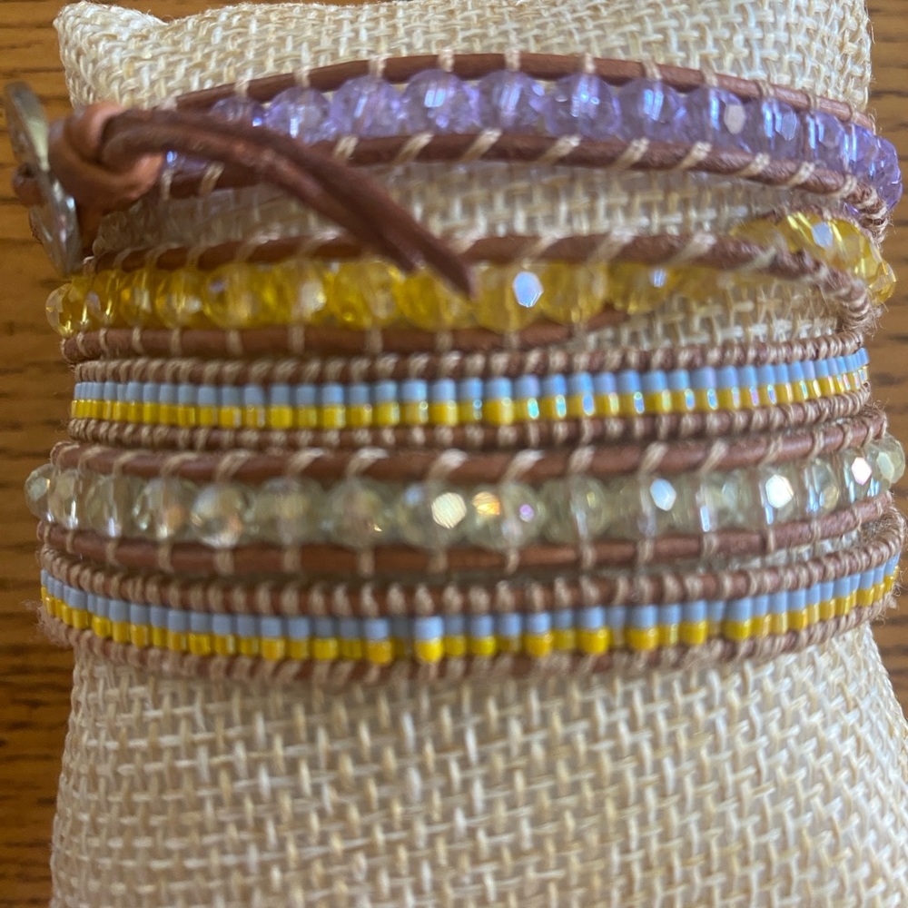 Victoria Emerson Yellow and Brown Beaded Wrap Bracelet